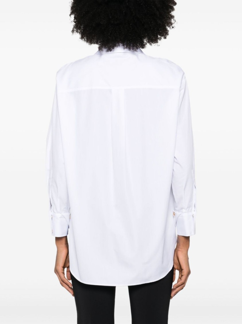Elisabetta Franchi Embroidered Poplin Shirt Curved Hem In White
