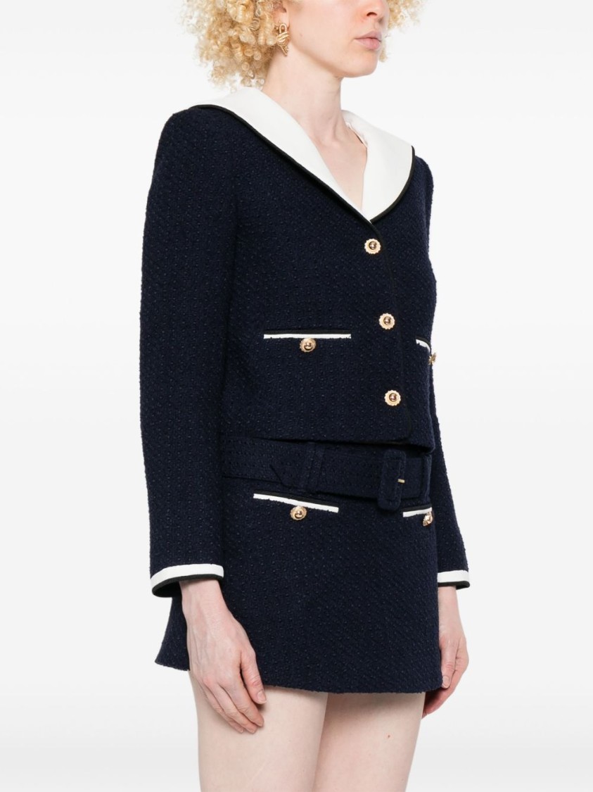 Self-portrait Boucle Jacket With Contrasting Neckline In Black