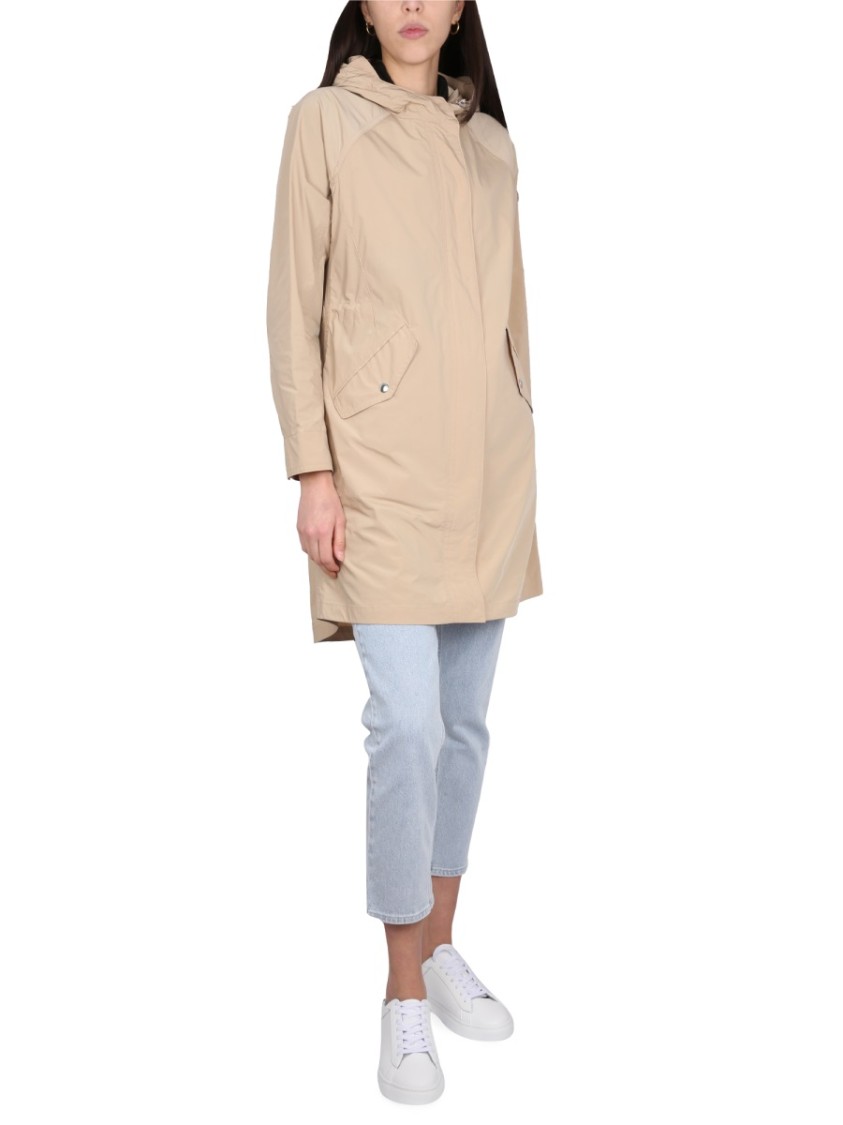 Woolrich Summer Parka With Long Length And Hood In Neutrals