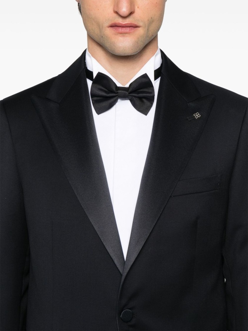 Shop Tagliatore Navy Blue Suit Jacket In Black