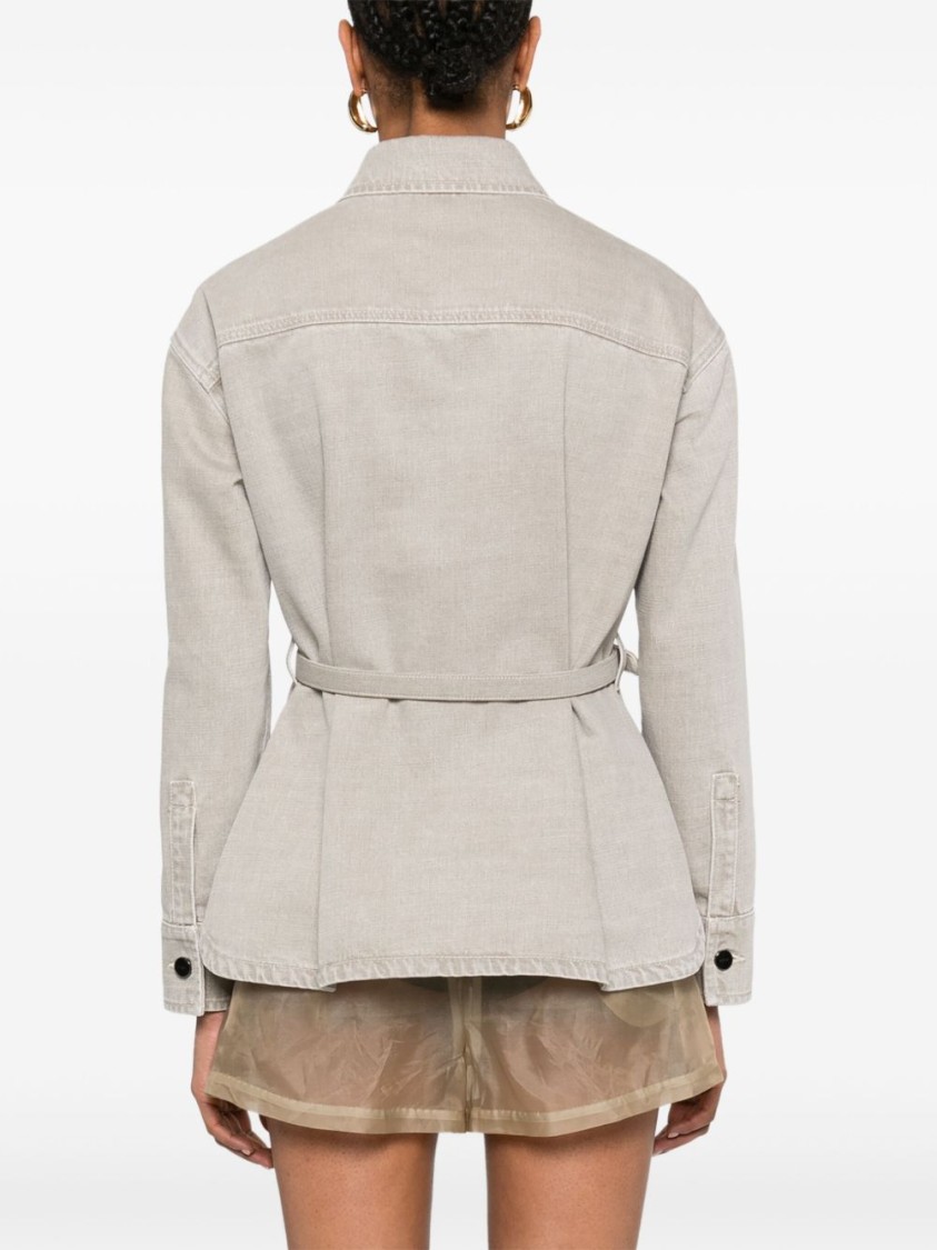 Fendi Beige Denim Jacket With Concealed Closure In Gray