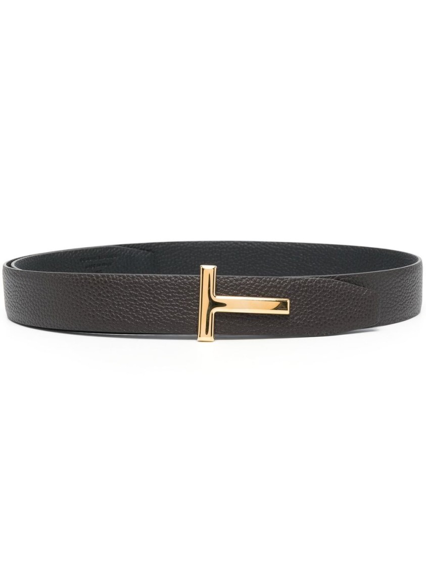 Tom Ford Soft Grain Leather Reversible T Belt 30 Mm In Gray