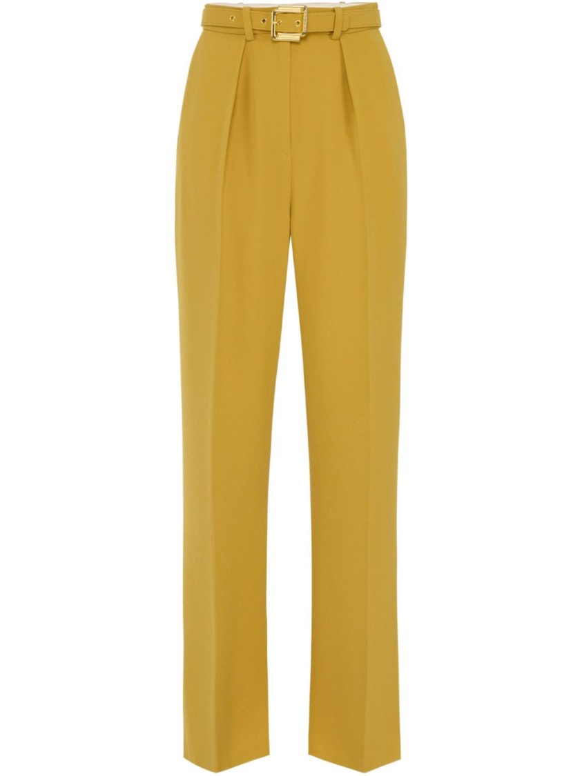 Elisabetta Franchi Curry Yellow High-waisted Trousers With Coordinated Belt