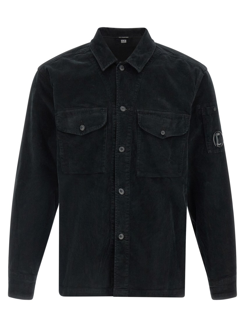 C.p. Company Textured Corduroy Overshirt With Pointed Collar In Black
