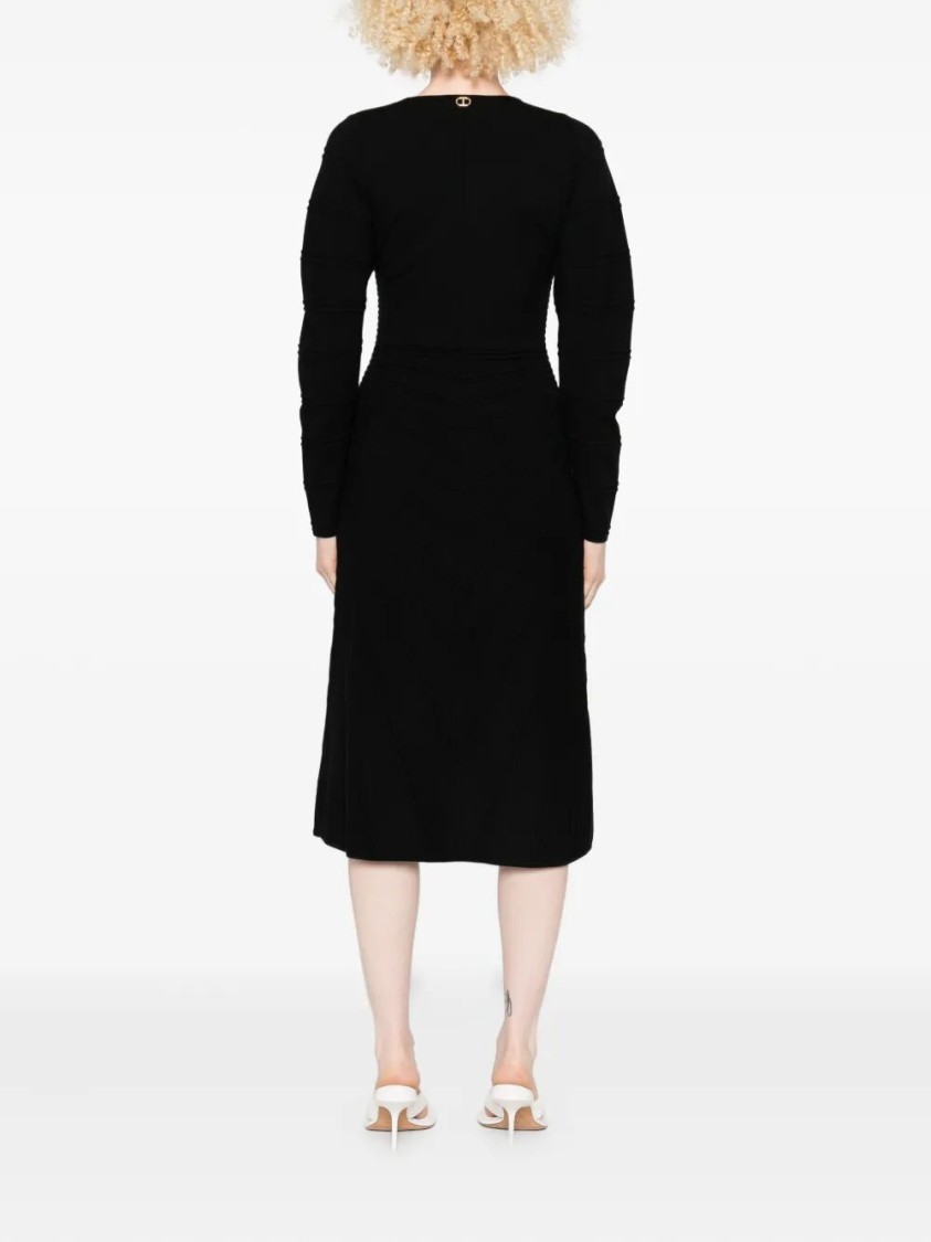 Twinset Twin-set Midi Dress With Flattering V-neckline In Black