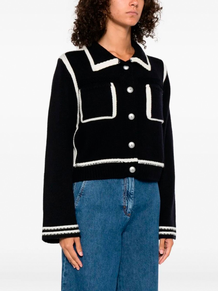 Pinko Sulcis Wool Collared Cardigan Sweater In Black