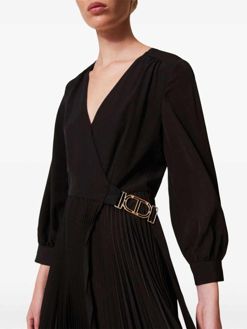 Twinset Twin-set Wrap-design Evening Dress With Logo-buckle Detail