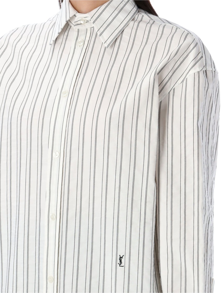 Saint Laurent Striped Cotton Shirt Curved Hem