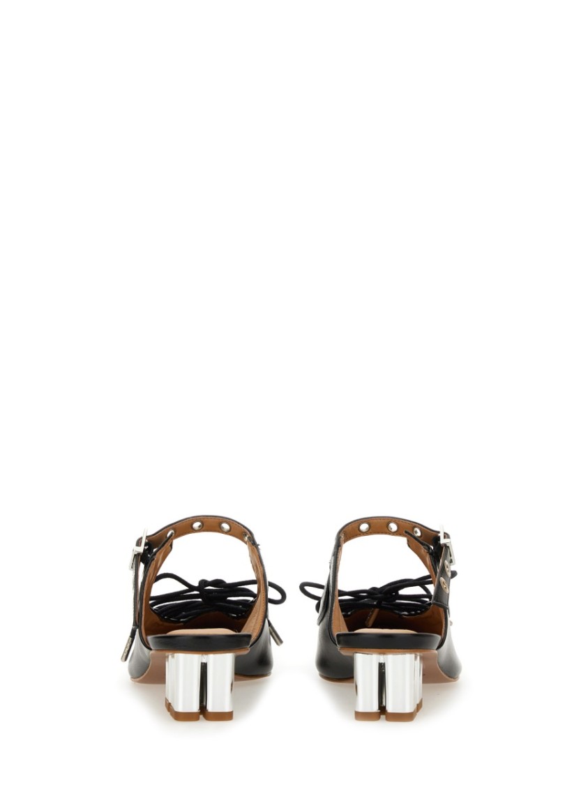 Shop Ganni Pointed Toe Lace-up Mules In Black