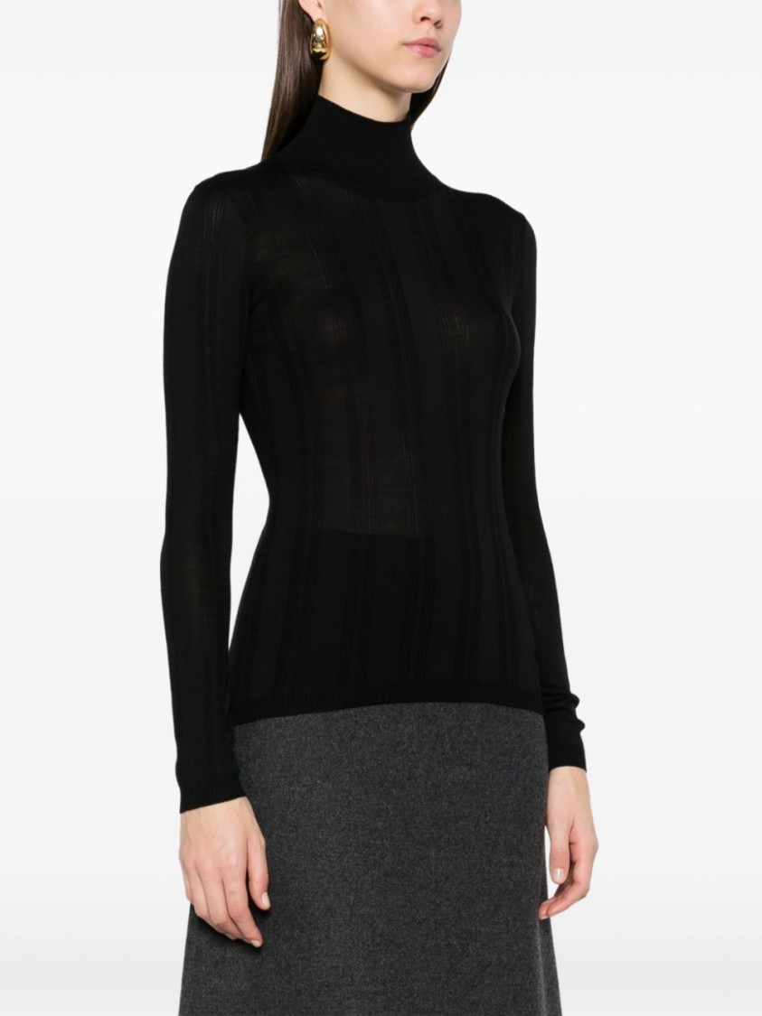 Shop Carven Silk Turtleneck Sweater With Ribbed Hem In Black