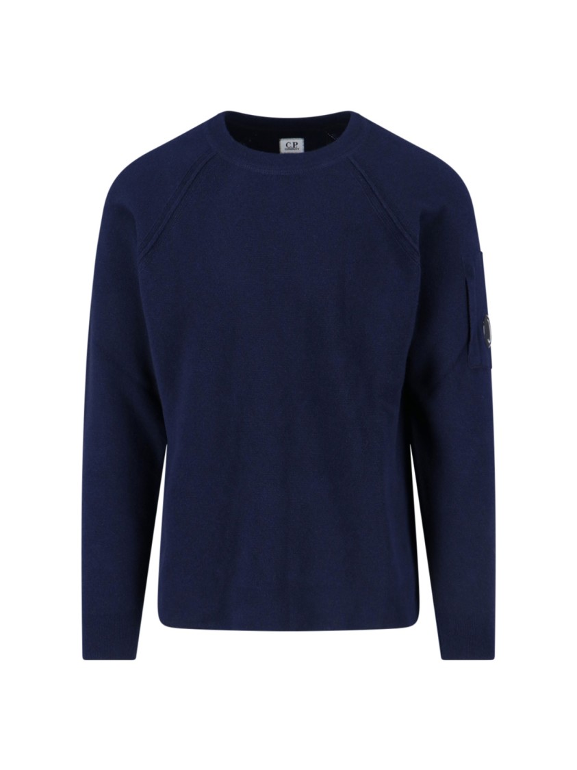 C.p. Company Crewneck Sweater With Arm Pocket And Raglan Sleeves In Blue