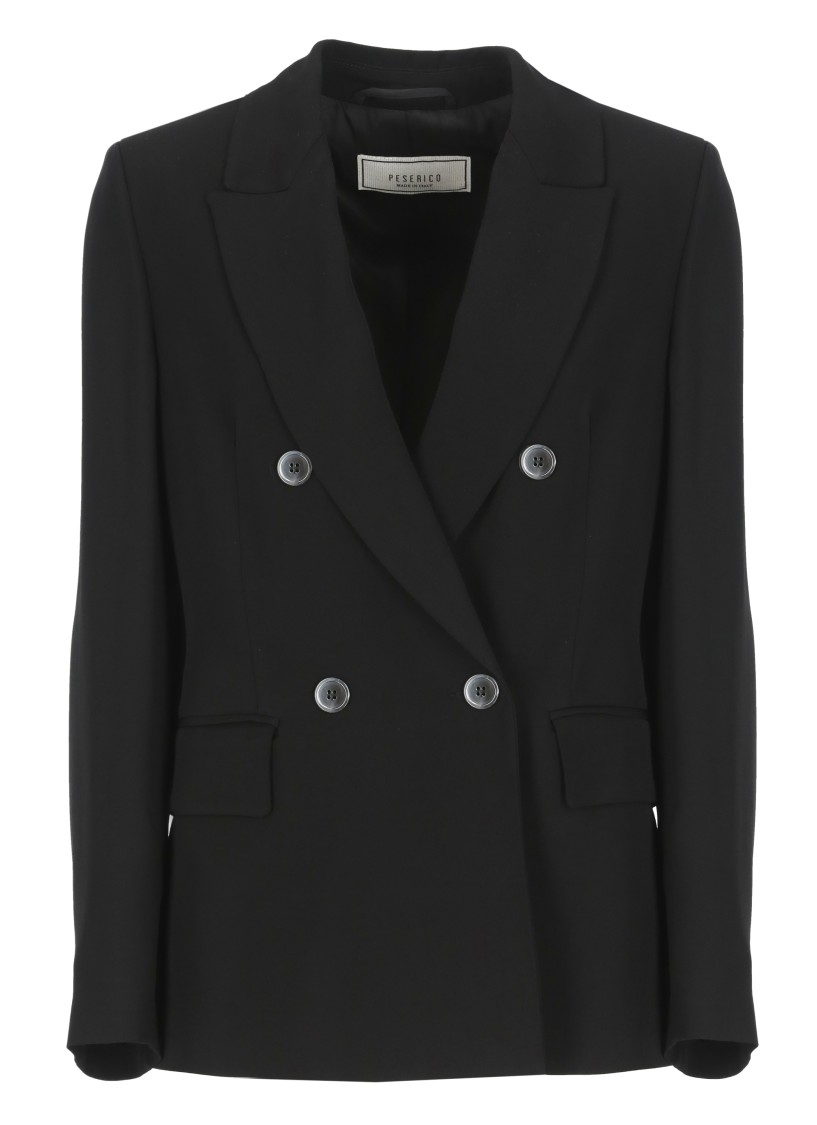 Shop Peserico Black Viscose Double-breasted Blazer