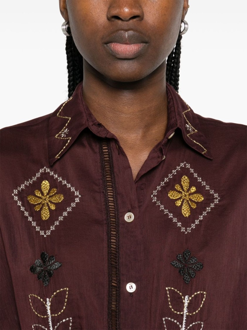 FORTE FORTE FORTE FORTE EMBROIDERED BORDEAUX SHIRT WITH FLORAL MOTIFS