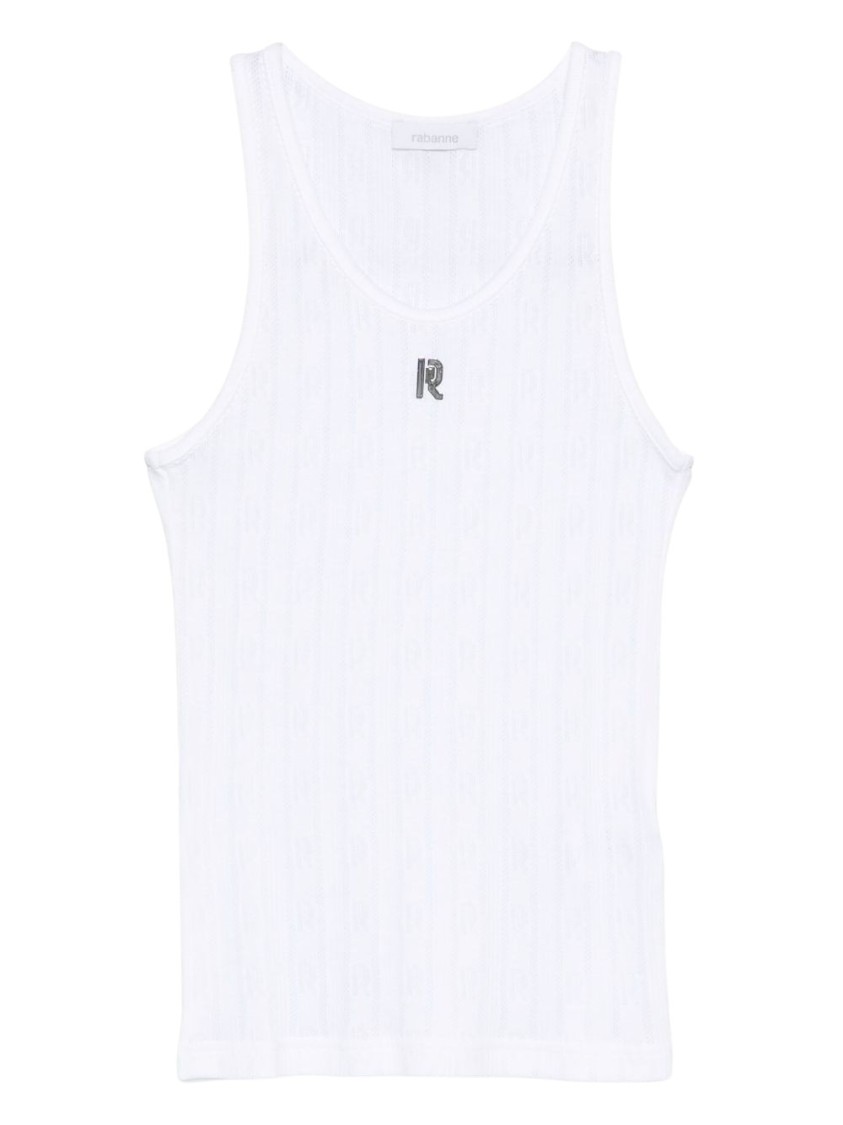 Shop Rabanne Sleeveless White Ribbed Top With Metallic Accent