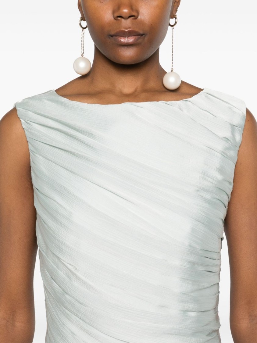 Abadia Ora Pleated Gathered Chiffon And Dupioni Midi Dress In Neutral