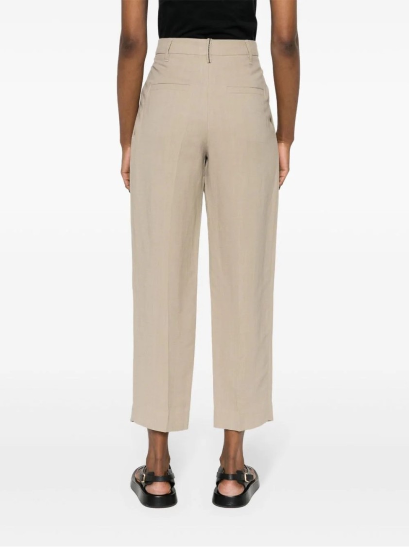 Brunello Cucinelli Cropped Tailored Trousers With Pleated Front In Brown