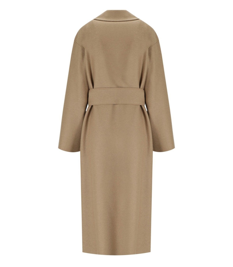 Harris Wharf London Camel Virgin Wool Coat With Belt And Wide Pockets In Brown