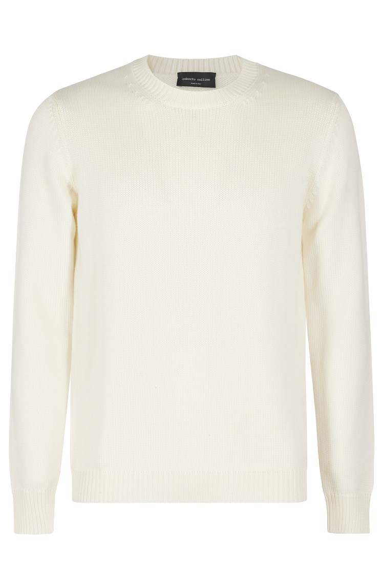 Roberto Collina Crew Neck Merino Wool Sweater In White