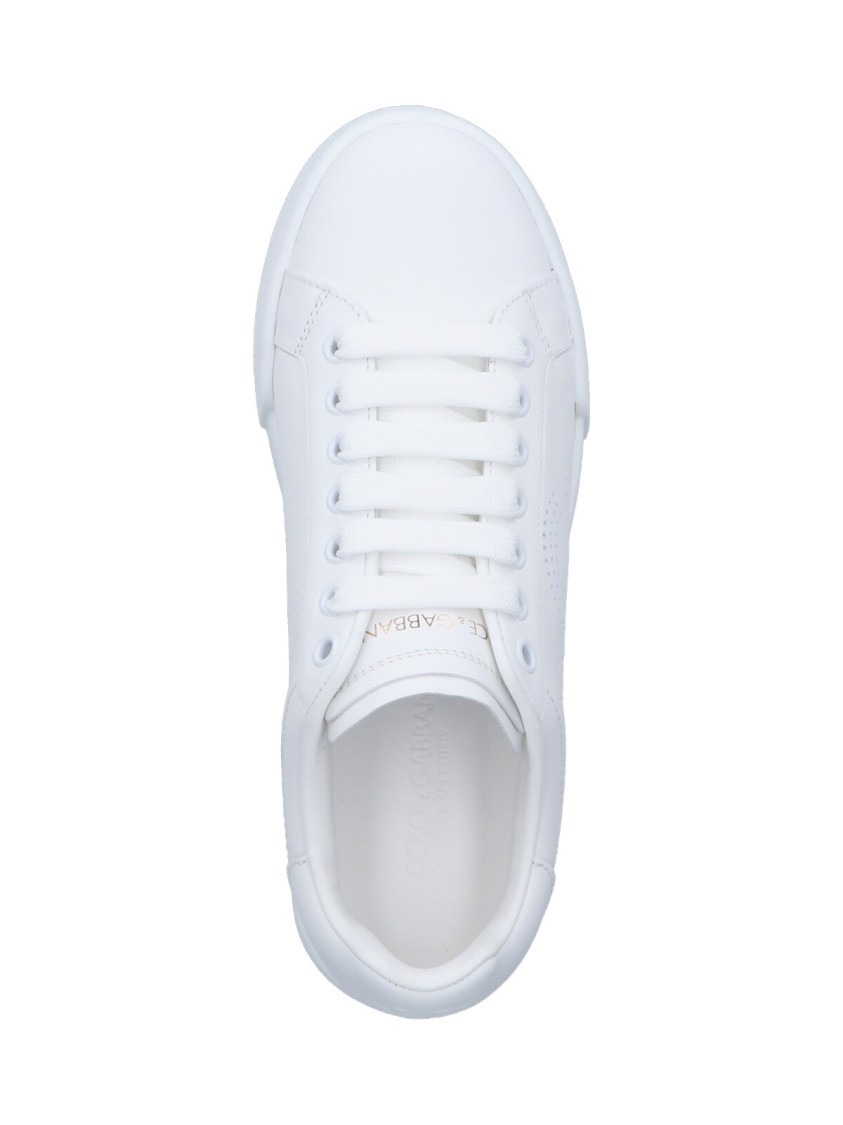 Dolce & Gabbana Leather Sneakers With Perforated Logo Detail In White