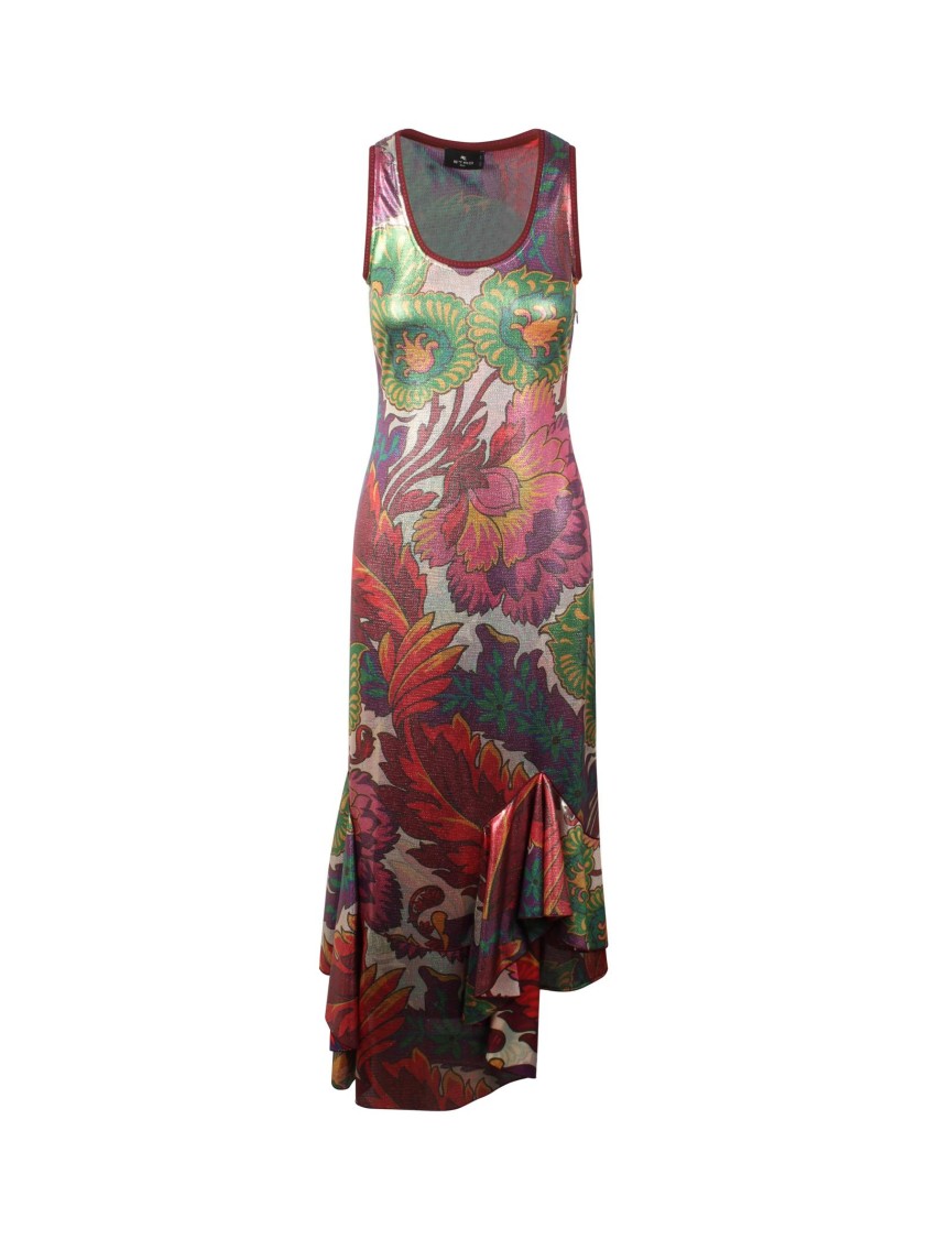 Etro Laminated Jersey Dress With Maxi Floral Print
