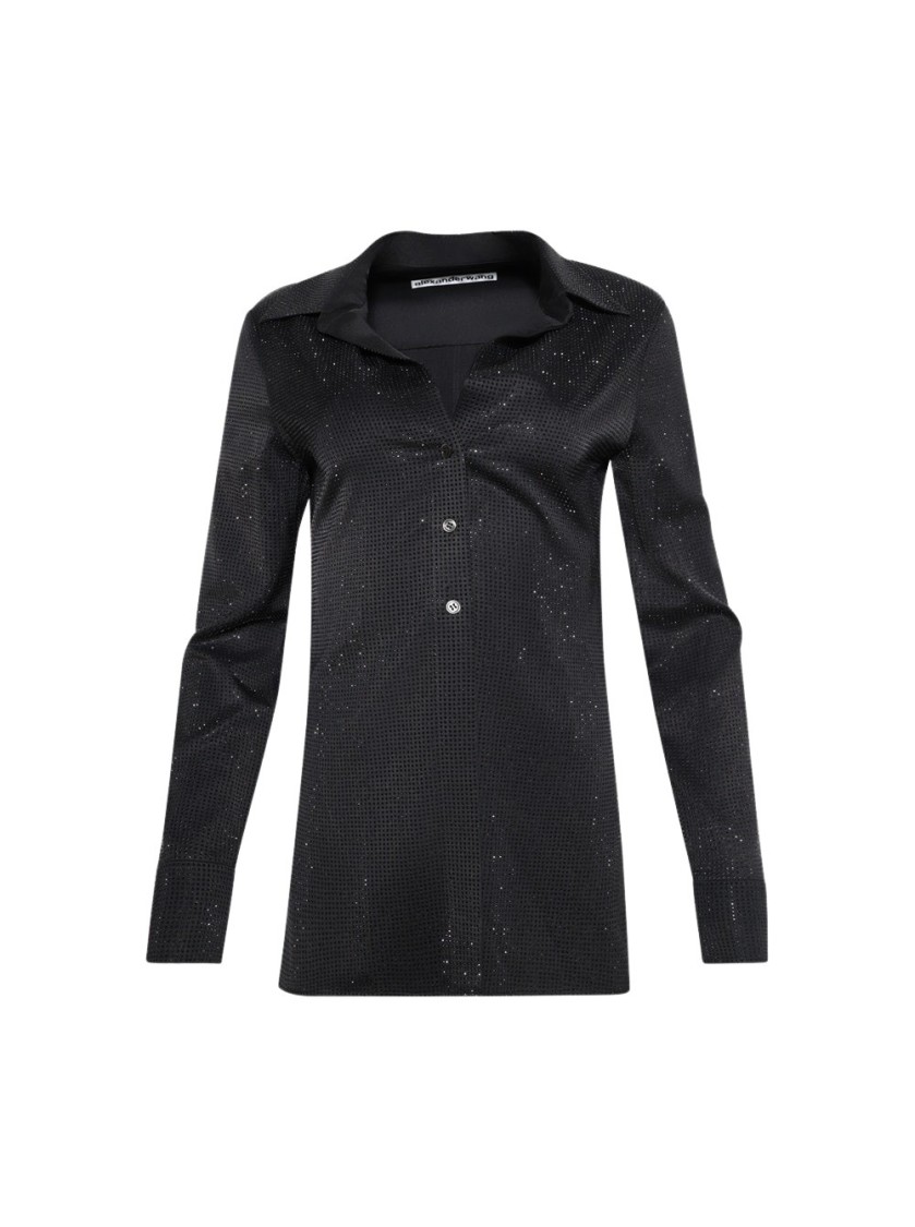 Alexander Wang Crystal Hotfix Slim Shirt Washed Charcoal In Black