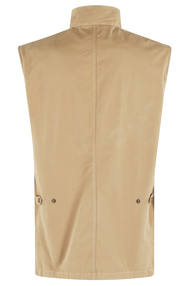 Shop Barbour Beige Cotton Canvas Gilet With High Collar In Neutrals