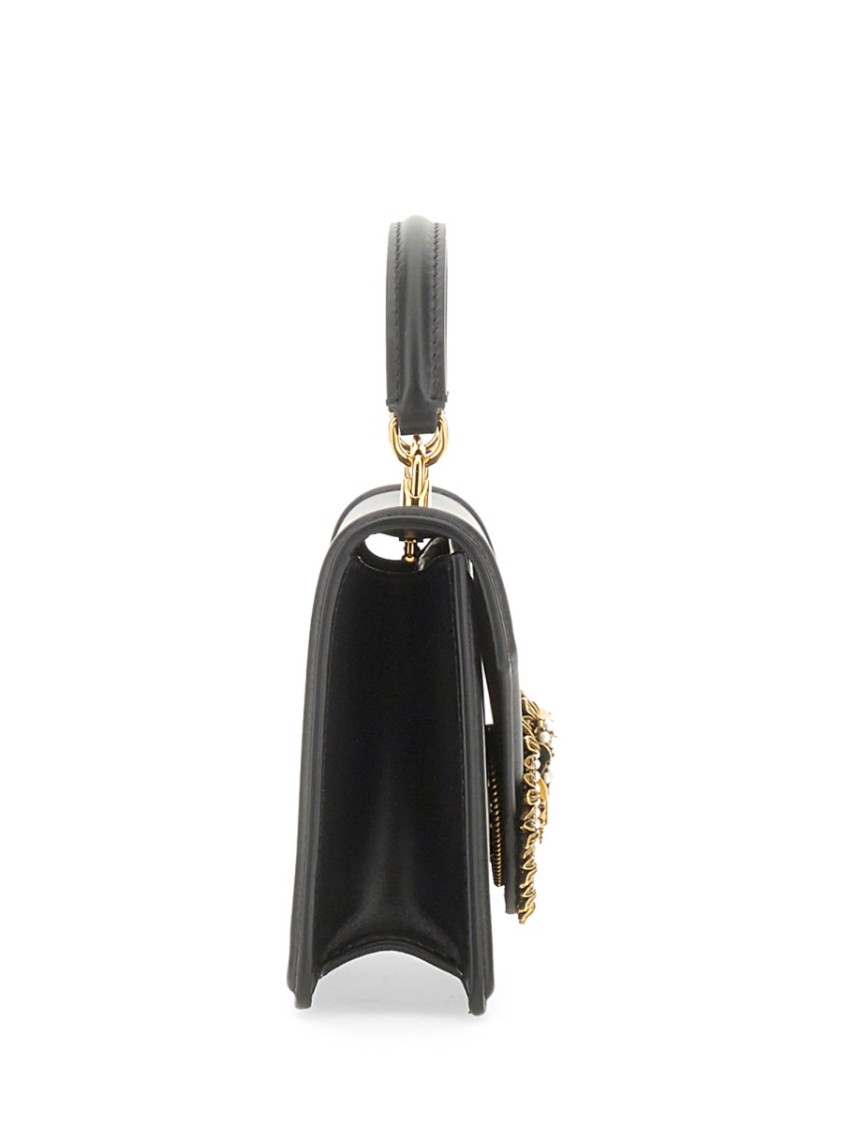 Dolce & Gabbana Small Devotion Molurus Python Skin Top Handle Bag In Black