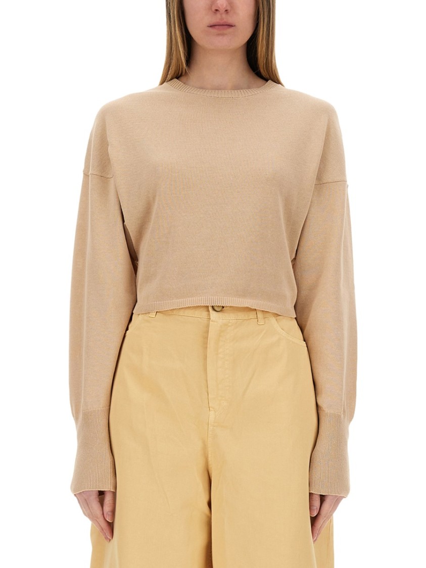 Shop Alysi Cropped Knit Top In Brown
