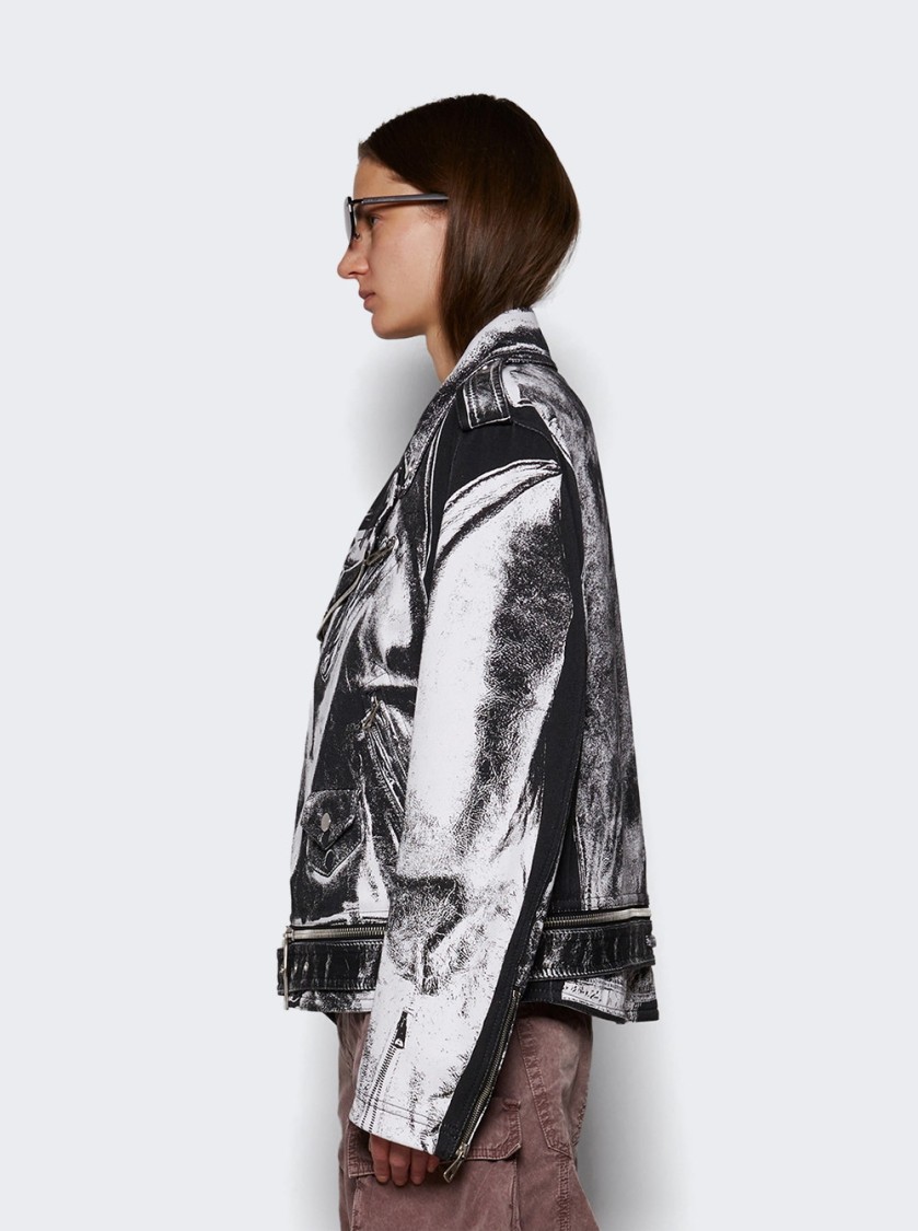 JEAN PAUL GAULTIER JEAN PAUL GAULTIER TROMPE-LÂOEIL PERFECTO COTTON CANVAS JACKET BLACK AND WHITE