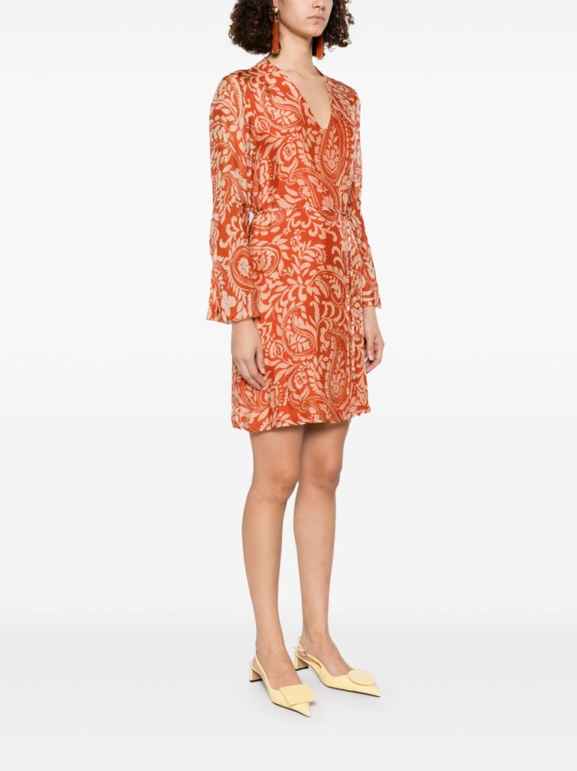 Liu •jo Liu Jo Short Multicolored Orange Dress With V-neck In Orange