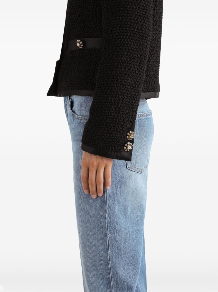 Dolce & Gabbana Jeweled Button Boucle Jacket In Black