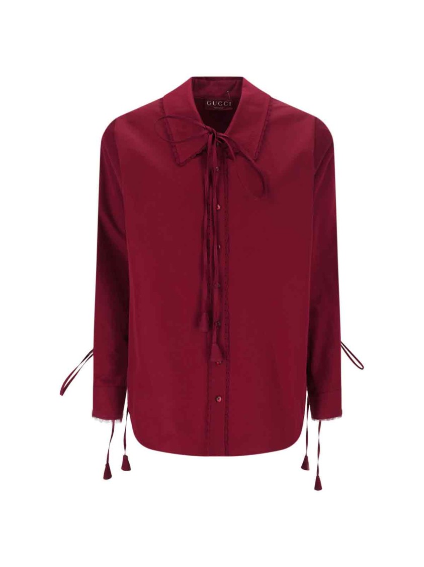 Gucci Cotton Popeline Shirt With Ties And Laces Profiles In Red