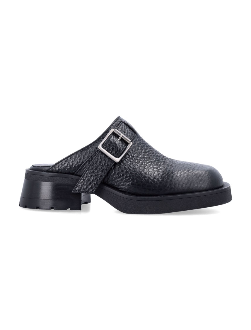 Miista Buckled Black Mules With Textured Upper In Black