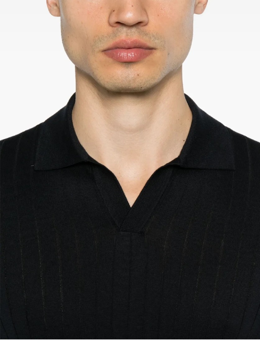 Shop Tagliatore Ribbed Black Polo With Classic Collar