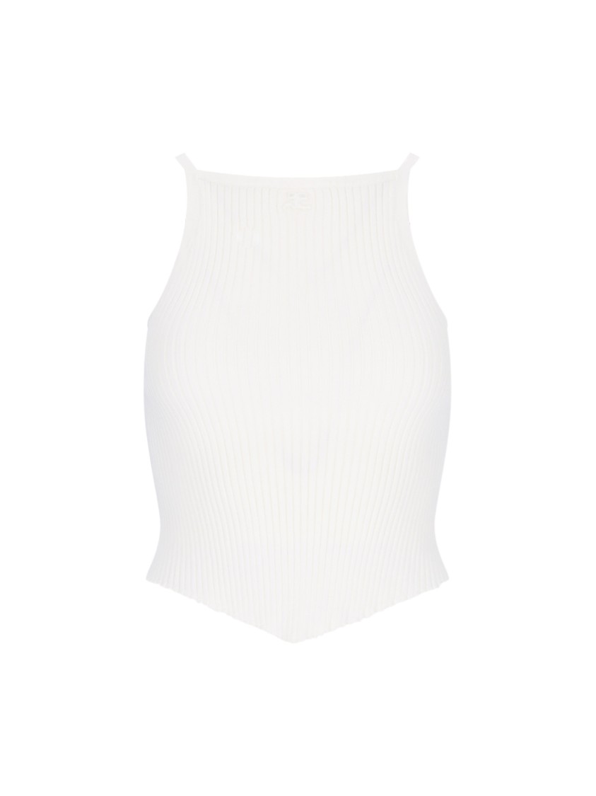 Courrèges Ribbed Knit Top – White