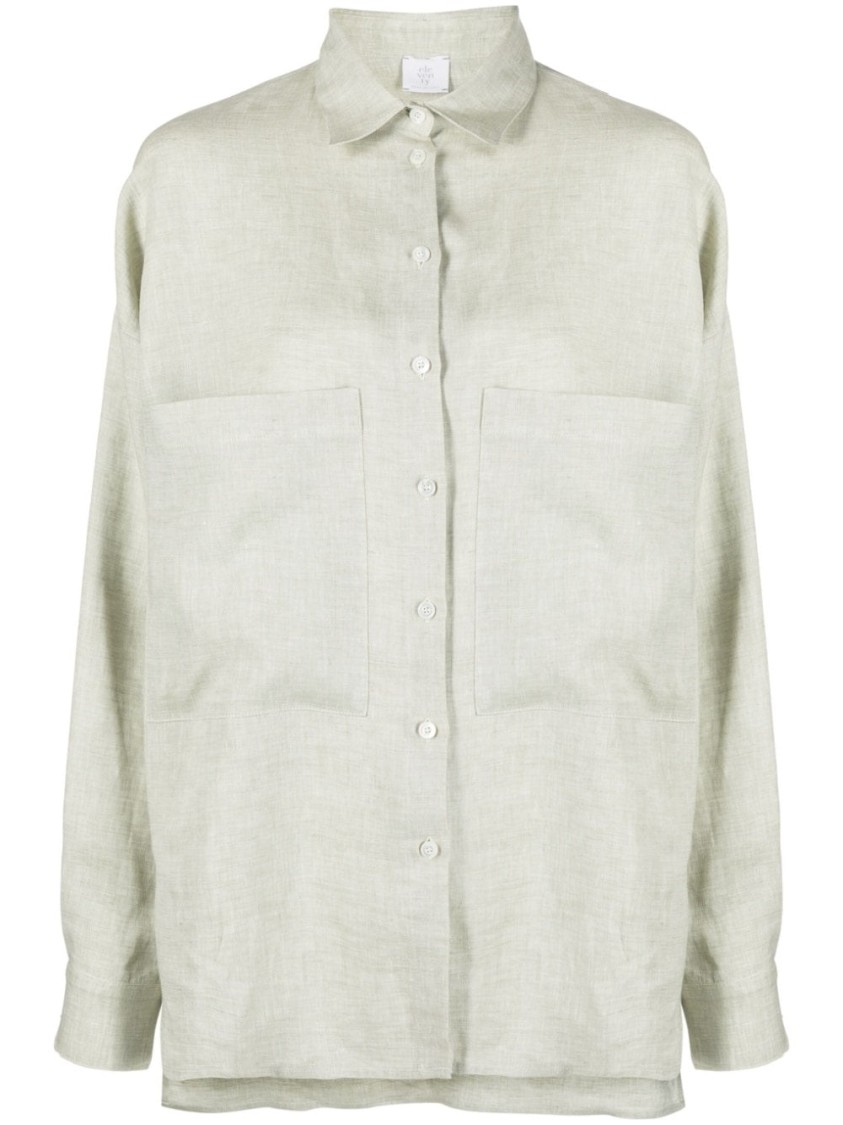 Eleventy Long Sleeve Linen Shirt In Neutral