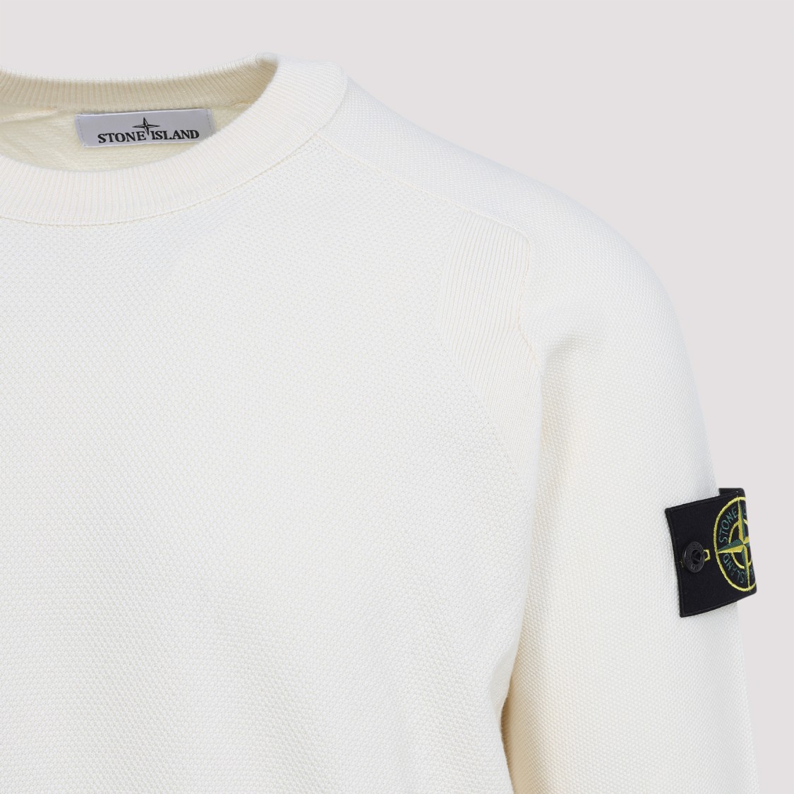 Stone Island Buttoned-patch Knitted Sweater In White