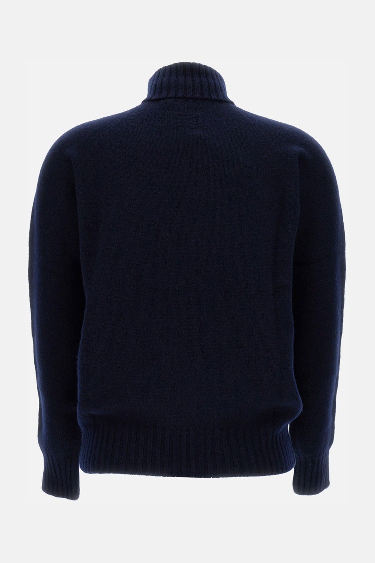 Drumohr Ribbed Turtleneck Sweater In Wool In Blue