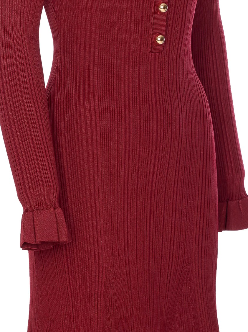 Self-portrait Fitted Ribbed Maxi Dress With Classic Collar In Red
