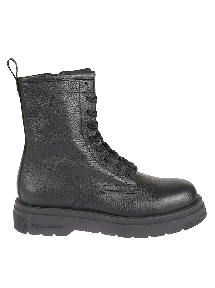 Woolrich Textured Leather Lace-up Anfibio Boots In Gray