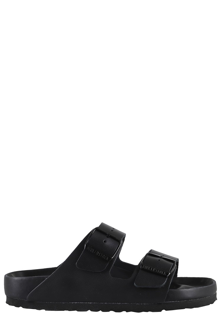 Birkenstock Black Leather Platform Sandals With Two Straps And Metal Buckles In Black