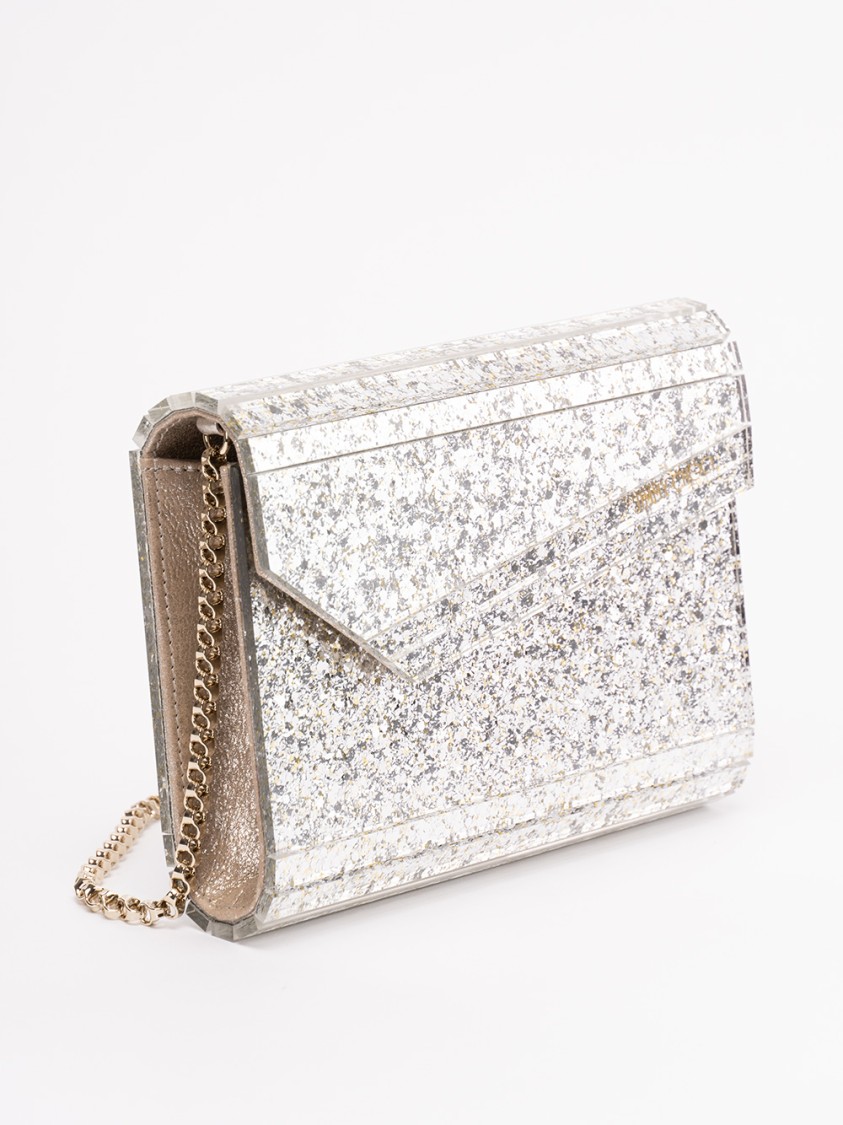 Jimmy Choo 'candy' Champagne Clutch Bag With All-over Coarse Glitter In Silver