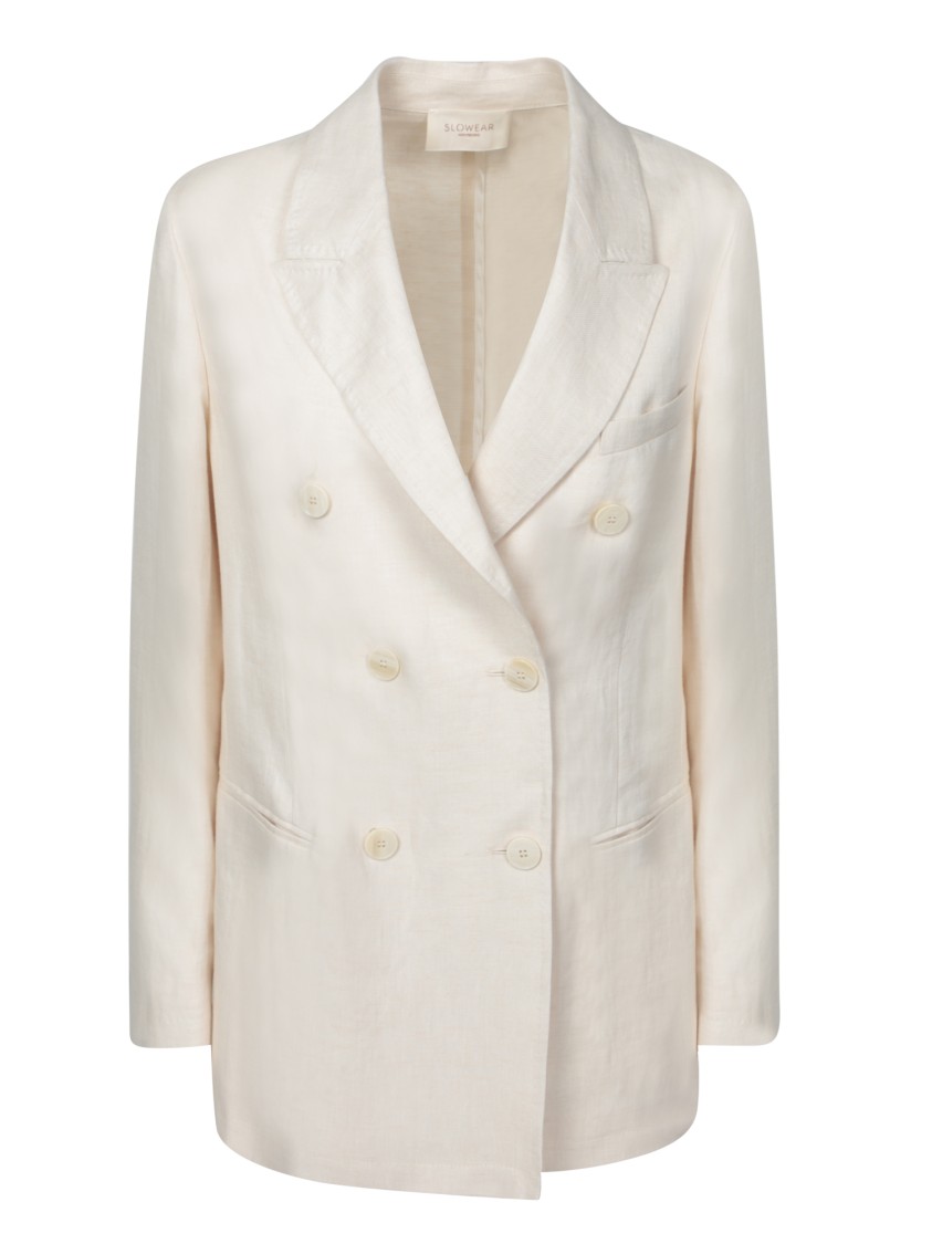 INCOTEX INCOTEX DOUBLE-BREASTED LINEN JACKET WITH CLASSIC LAPELS