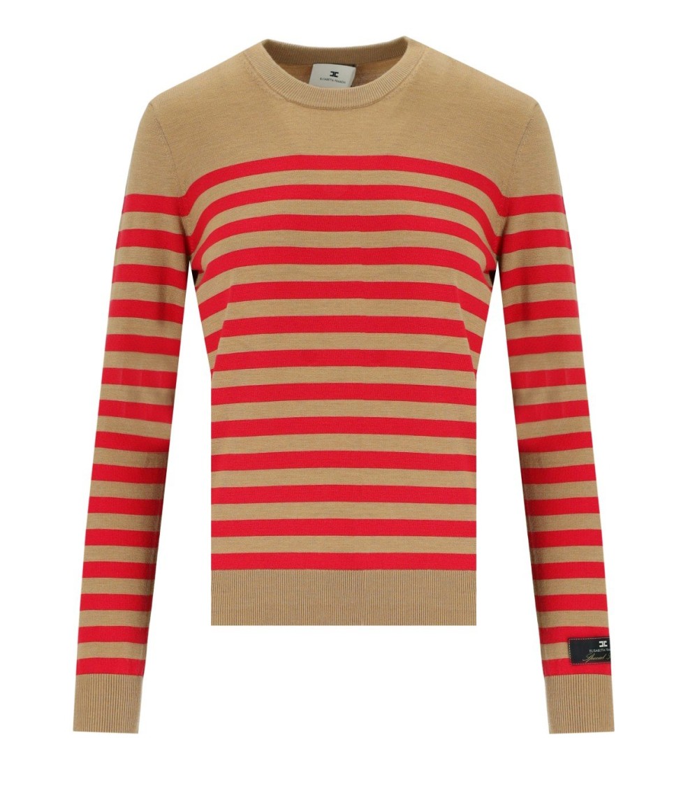 Elisabetta Franchi Camel/red Passion Striped Sweater In Multi