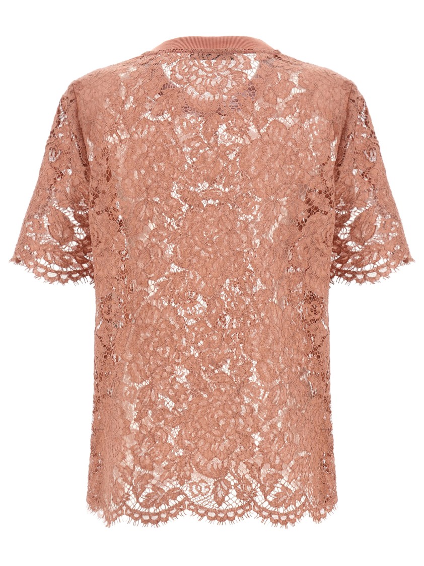 Dolce & Gabbana Intricate Floral Lace T-shirt With Scalloped Hem In Pink