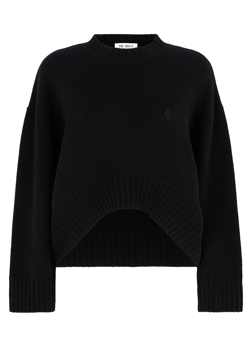 Attico The Cropped Oversized Black Sweater In Black