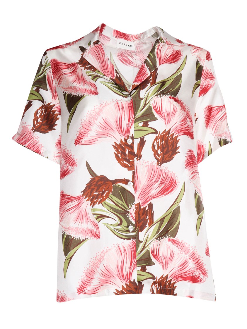 P.a.r.o.s.h . Short-sleeved Floral Print Silk Shirt
