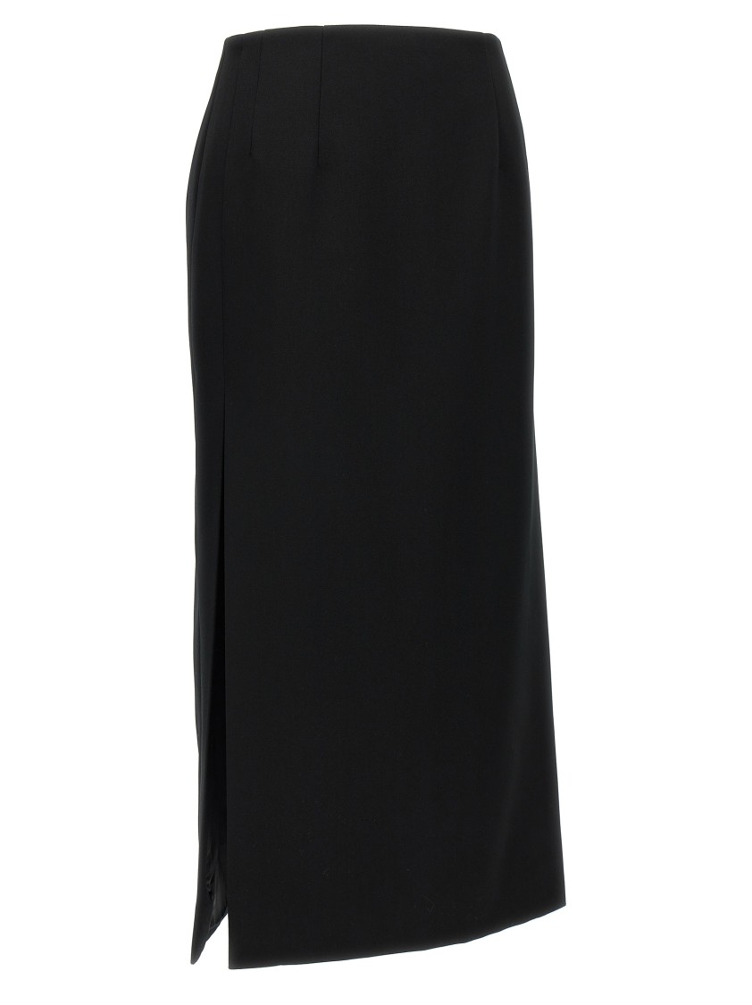 Valentino Garavani Tailored Wool Midi Skirt With Side Slits In Black