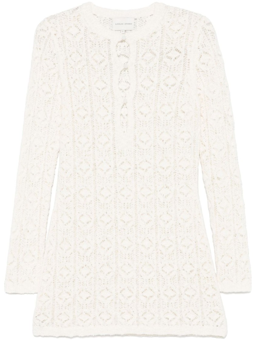 Shop Loulou Studio Ecru Evan Lace Dress In Neutrals