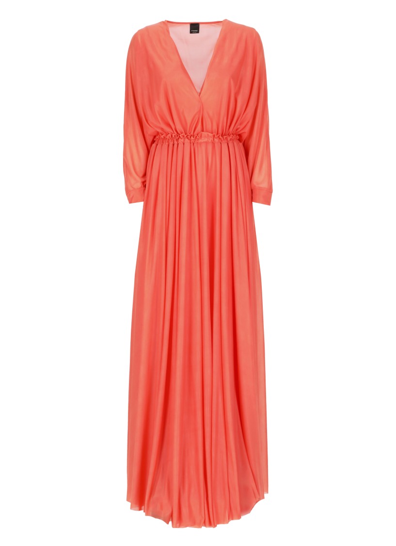 Pinko Orange Long Dress With Deep V-neck And Cut-out On The Back In Tech Fabric Woman In Orange